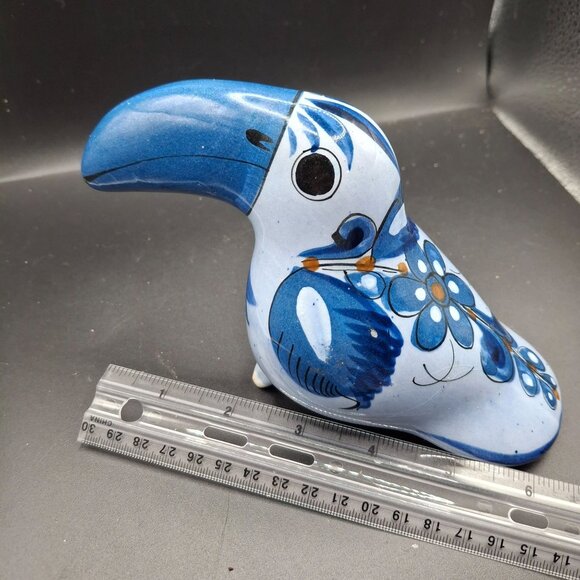 Ken Edwards Hand-Painted Mexican Ceramic Toucan Bird Figurine Floral Blue Brown - Picture 7 of 8